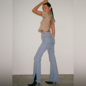 MOTEL DENIM Blue Women's High-Rise Split Hem Jeans - Small